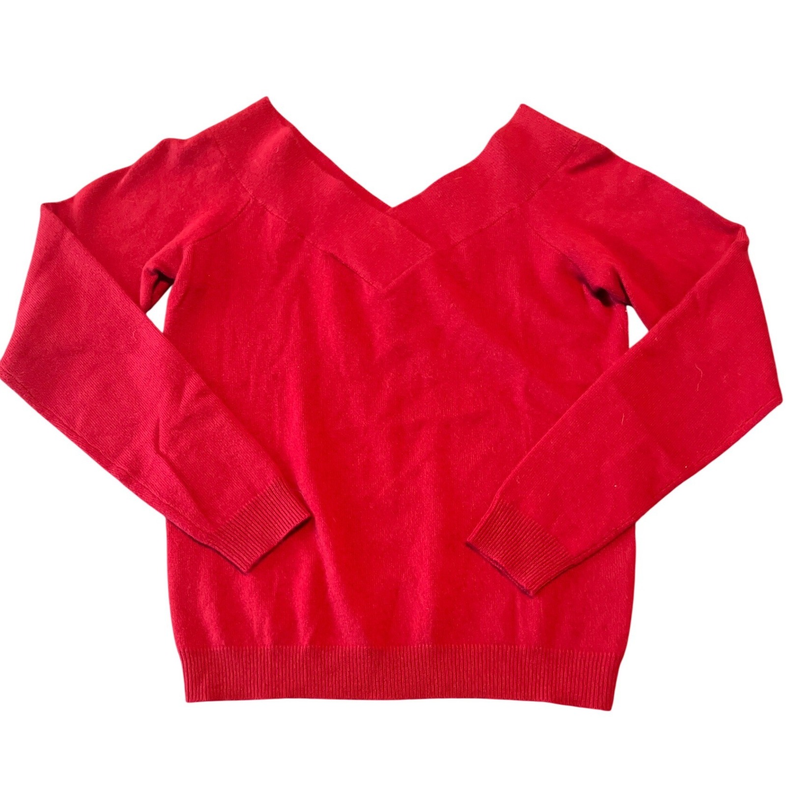 Ralph Lauren Black Label Red Cashmere Blend V Neck Sweater Pullover Size L
